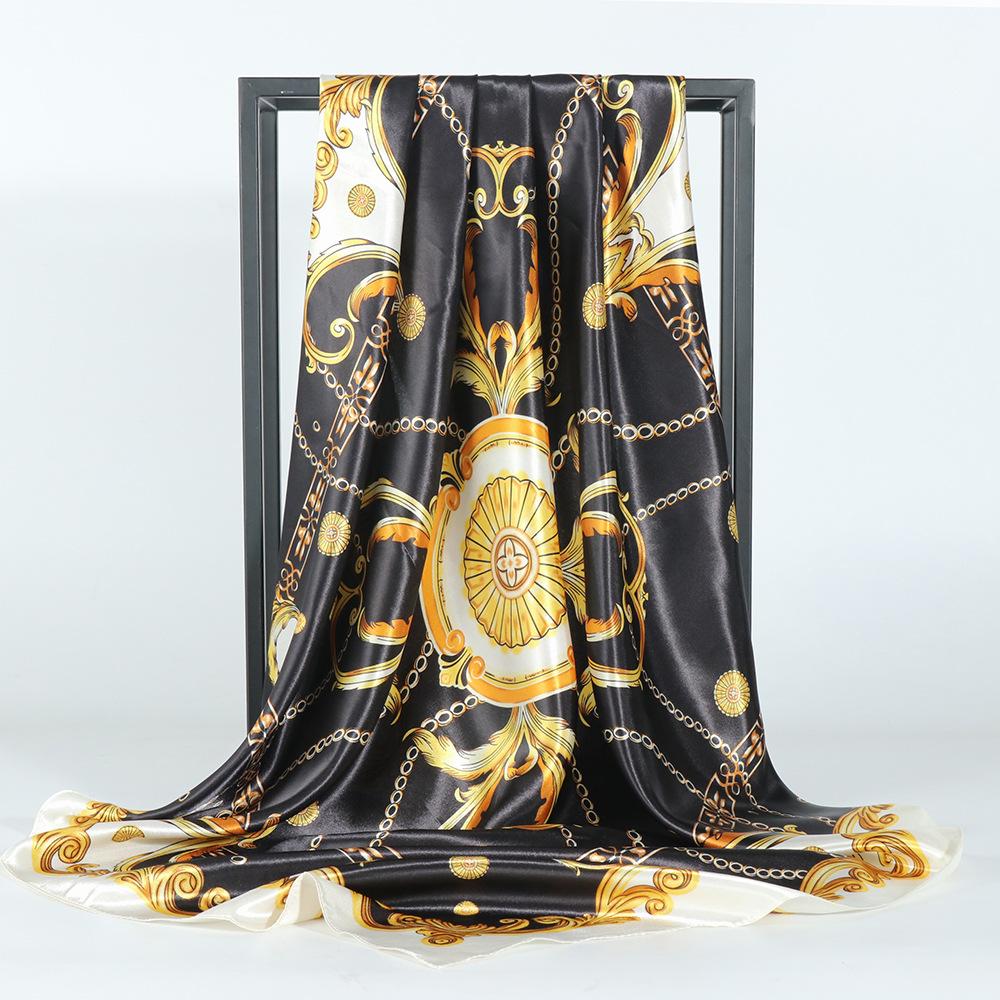 

Высококачественные роскошные шелковые шарфы, повязка на голову, шарфы, шейный шарф для женщин, шелковый шарф с цепочкой, женская декоративная шаль 90*90cm