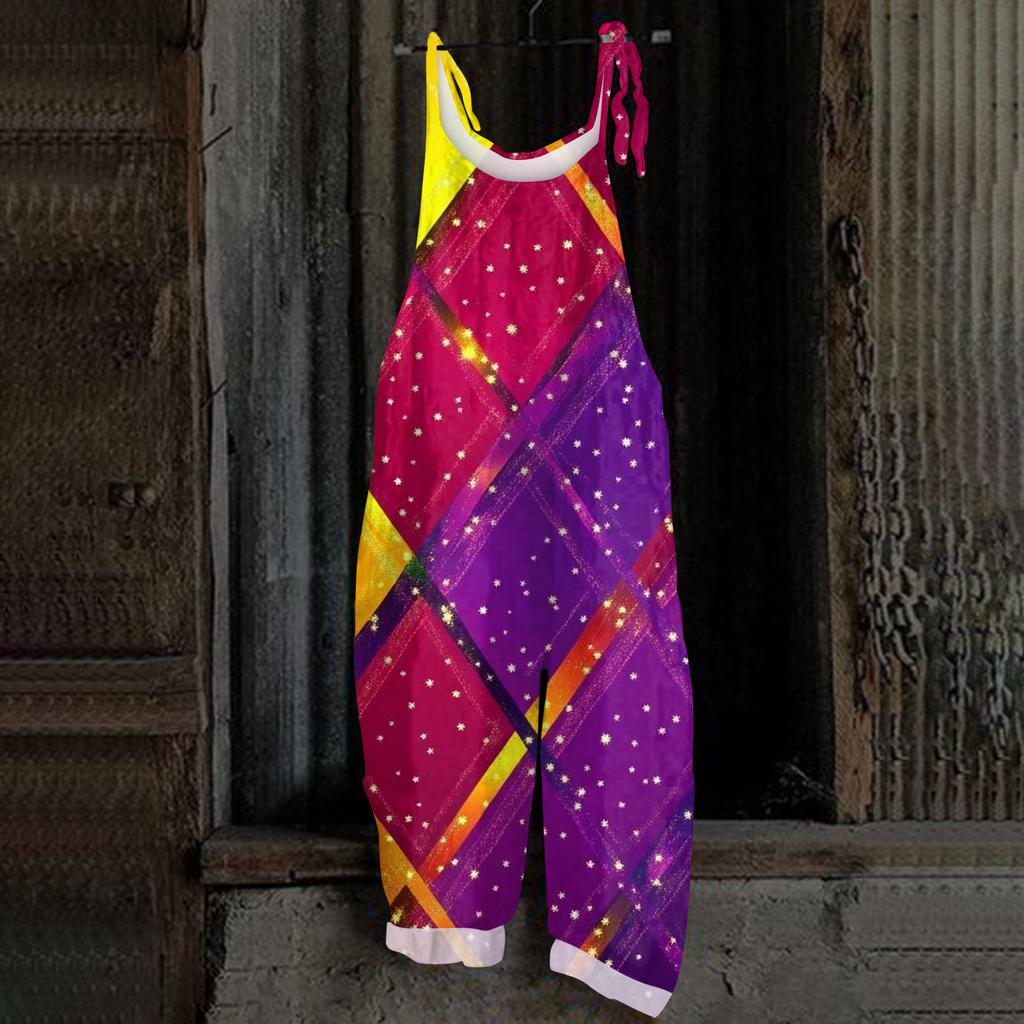 Damen Casual Jumpsuit Ärmellos Karnevalsmasken-Print Locker Retro Overalls Jumpsuit