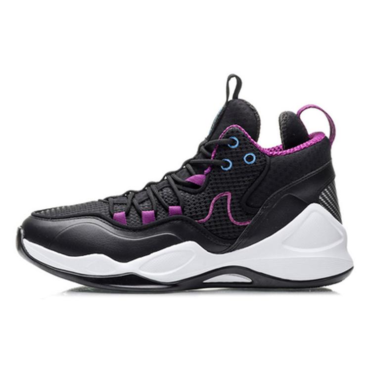 

New LiNing Durable Breathable Mid-Top Basketball Shoes Men s Black Purple ABAP093-2 42