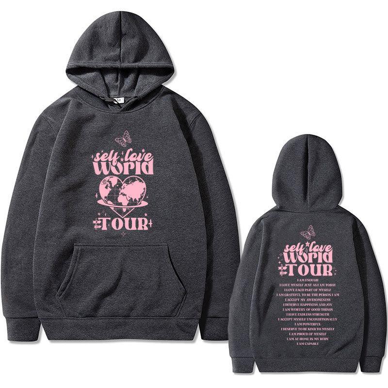 Sely Love World Tour Double Sided Print Hoodie Male Casual