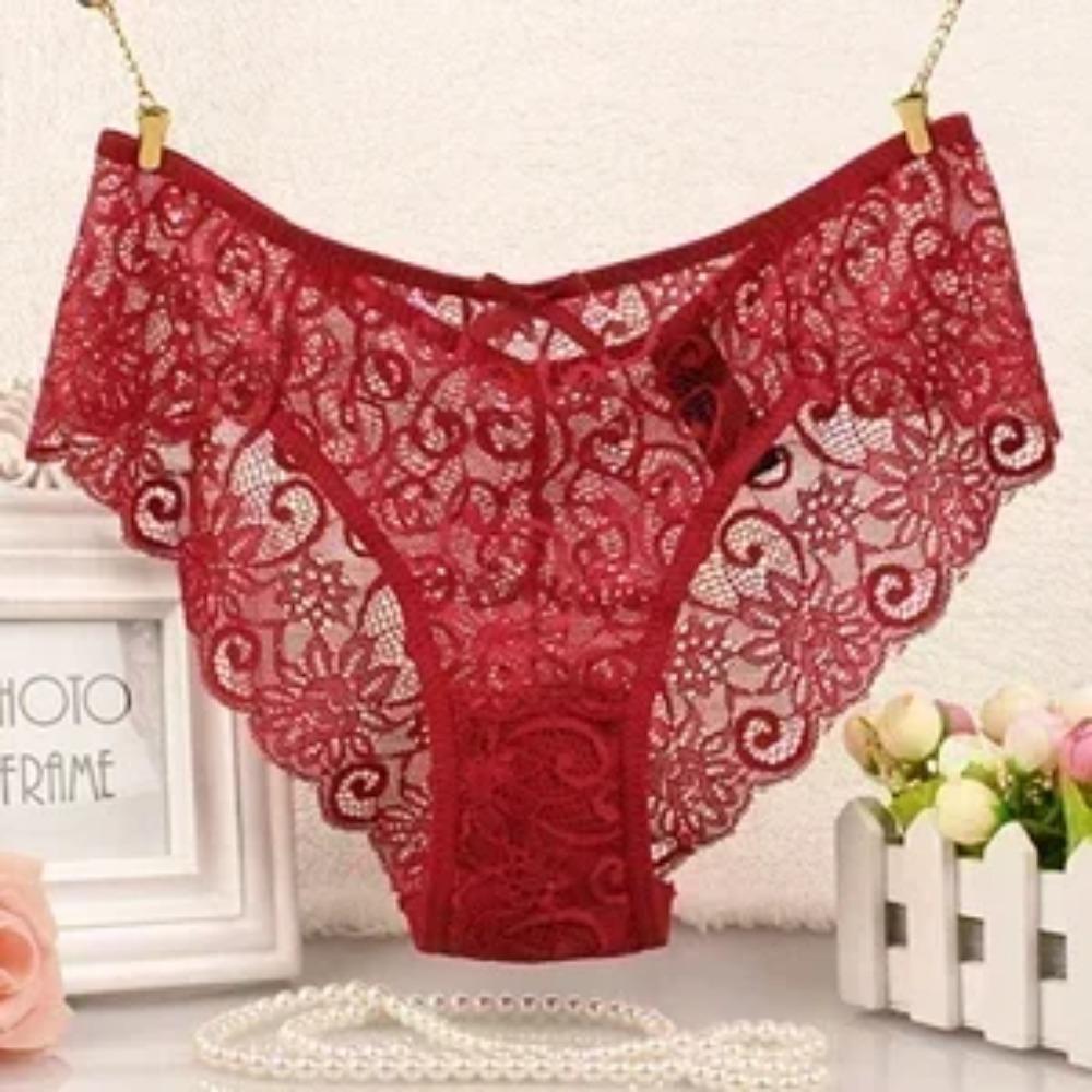 New Non-marking Sexy Erotic Panties Female Lace Hollowing Mid-waist Sexy Large Size Panties Ladies Briefs