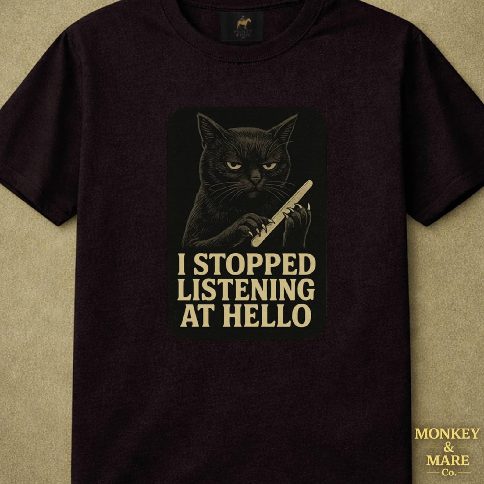 Black Cat Shirt, I Stopped Listening At Hello, Sarcastic Cat Tee, Funny Introvert Humor, Sassy Cat Gift S
