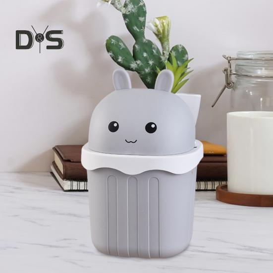 Desktop Trash Can with Lid Large Capacity Cartoon Shape Rectangle Creative Mini Garbage Can Waste Basket
