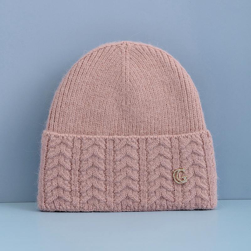 New Style Simple Dandy Winter Hat G Letter Decor Rabbit Fur Beanie Elegant Winter Hats For Women Candy Colors Warm Knit Hats