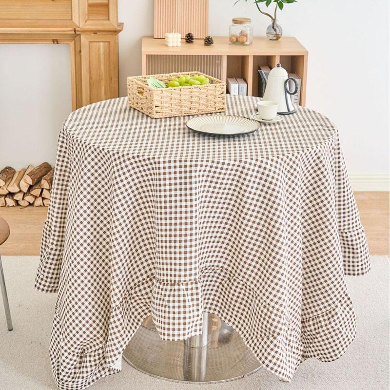 

Simple Ruffled Plaid Printed Tablecloth Dust-Proof Square/round Home Decoration for Dining Nordic Fashion Anti-Scratch Table Mat 100x140cm кавовий