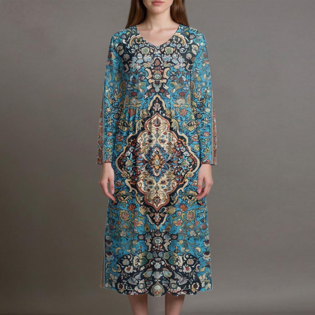 Women's Fashion Dress Spring V-neck Long Sleeve Dress