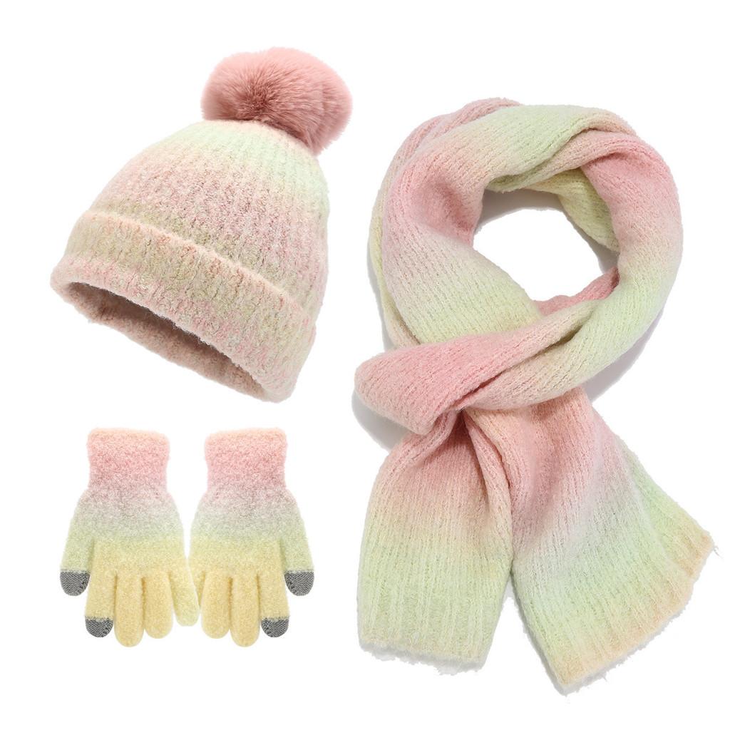 Acryl Strickmütze Schal Handschuhe Set für Herbst Lässiges Damen Mode Accessoire Paket