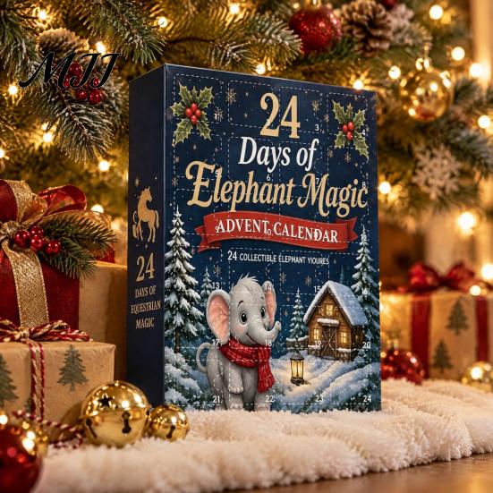 Collectible Holiday Ornaments Black Horse & Elephant Advent Calendar, 24 Acrylic 2D Festive Home Decorations Ornament Set, Christmas Tree Hanging