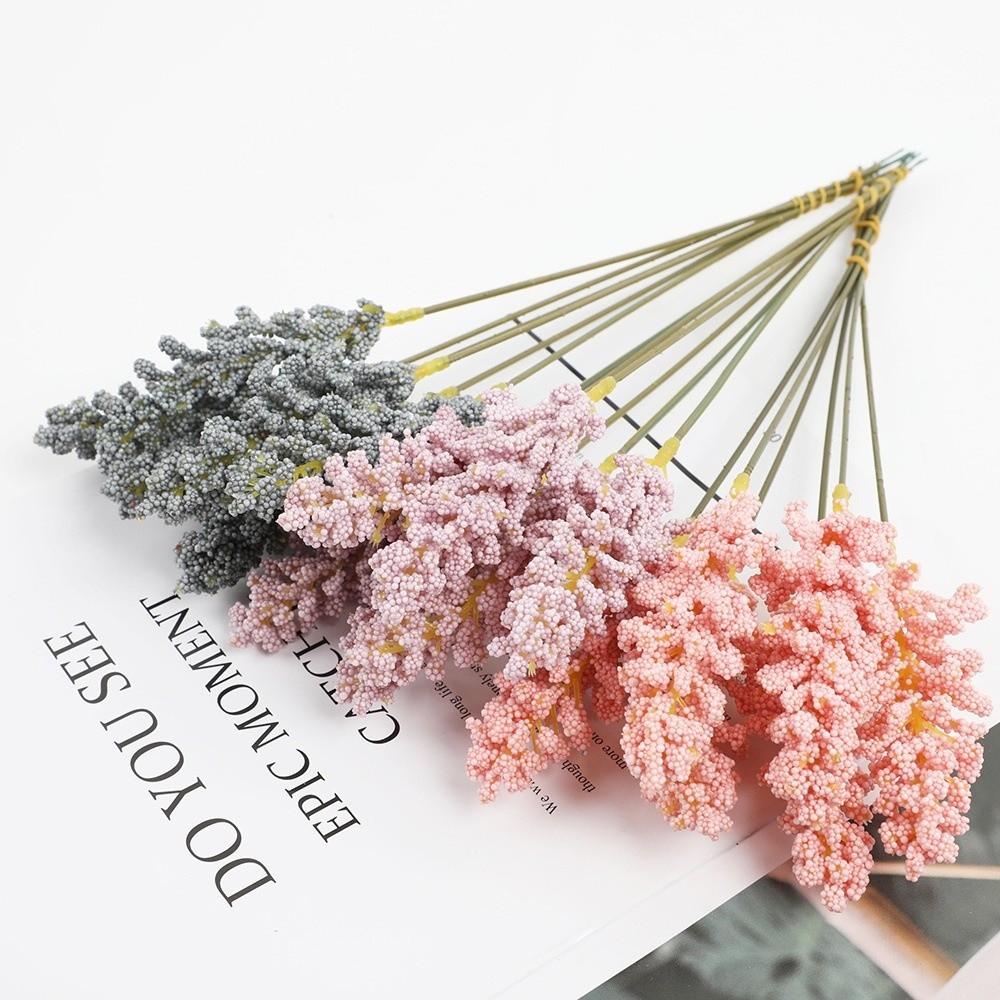 6 Pcs /Bundle Artificial Flowers Plastic DIY Crafts Supplies Fake Plants Multi-purpose Wheat Bouquet Home Decoration