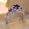 1 Pc Silvery Color Round Cut Purple Stone Ring Hollow Pattern Ring Wedding Band Valentine's Day Jewelry