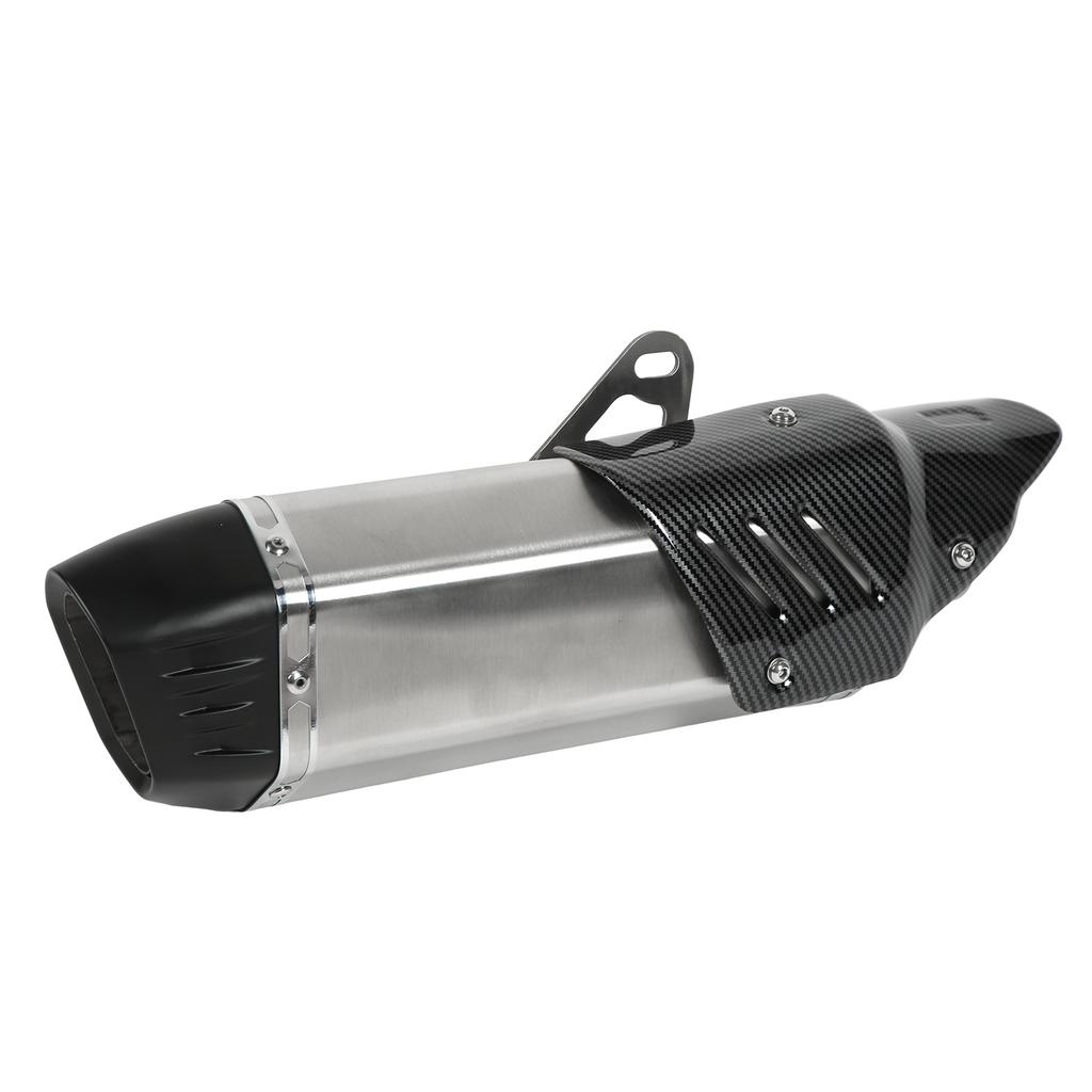 Motorcycle Exhaust Tip 304 Stainless Steel Carbon Fiber Cover Universal for 38‑51mm DiameterSilver