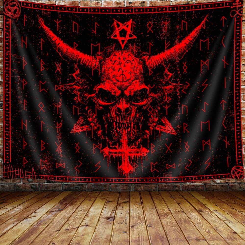 Ptrxobj Goat Head Pentagram Wall Hanging Gothic Devil Demon Symbol Living Room 60x40 inch