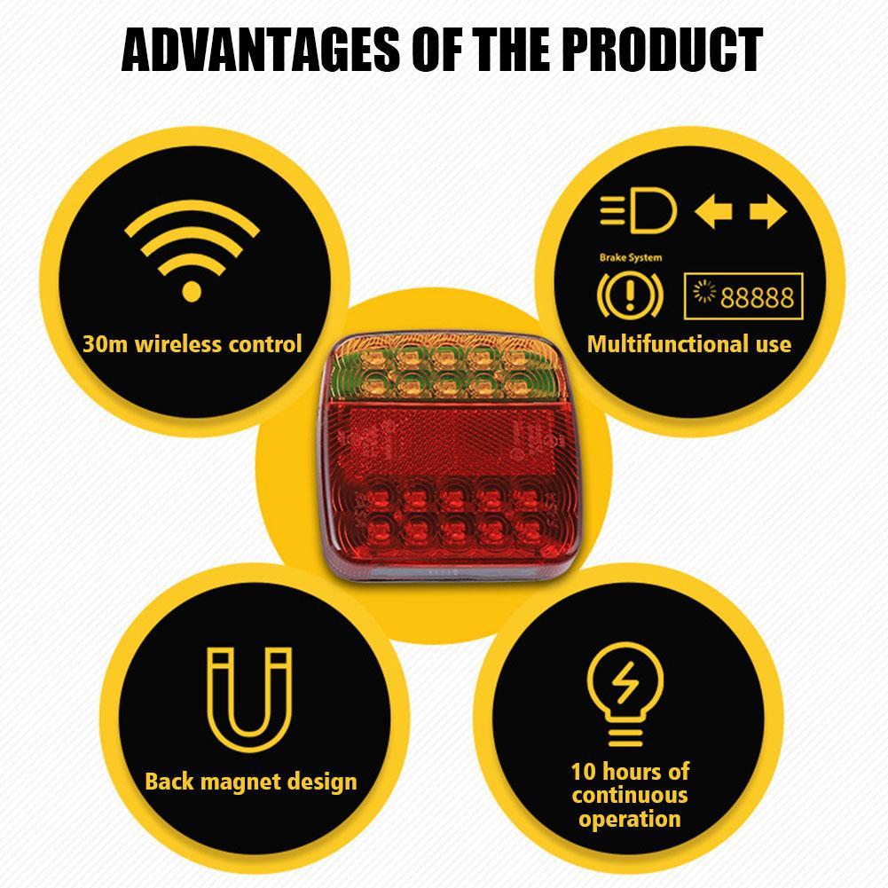 1set Wireless Magnetic Trailer Tail Light Waterproof Rechargeable Rear Taillight Signal Warning Brake Lamp Reflective Lens