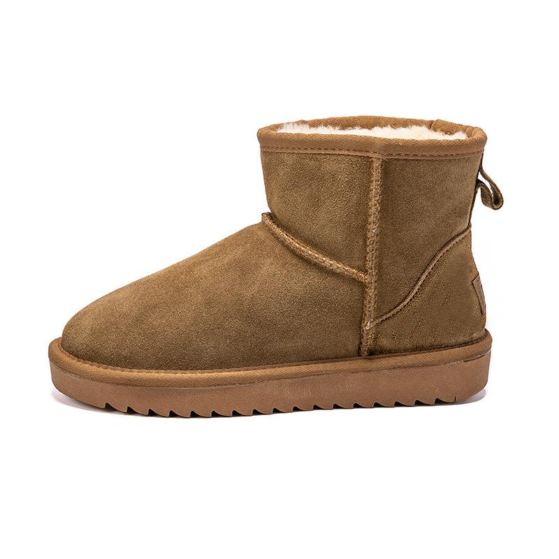 Unisex Suede Cowhide Snow Boots - Thickened Mid-Calf Leather for Warmth, Ideal for Cold Weather