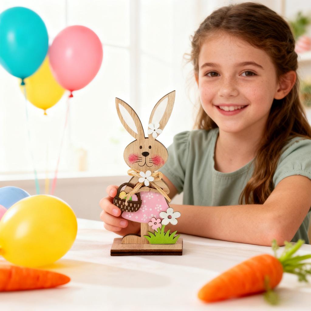 2pc Wooden Bunny Decorative Plaque, Easter Standing Bunny, Rustic Desktop Ornament, Suitable For Home, Spring Birthday Party Gifts, Wall Decorations.