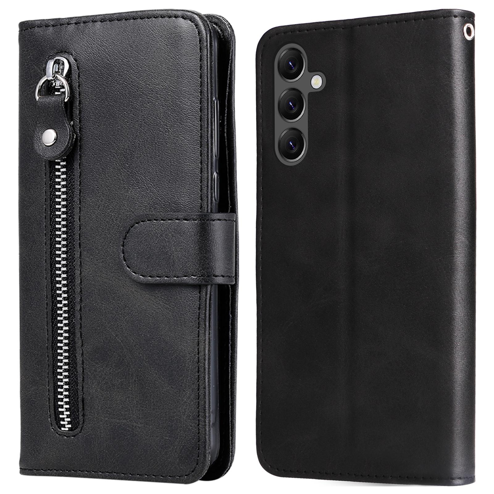 

For Samsung Galaxy A25 5G (Global) (161.0 x 76.5 x 8.3mm) Folio Wallet Case Zipper Pocket PU Leather Phone Cover Black