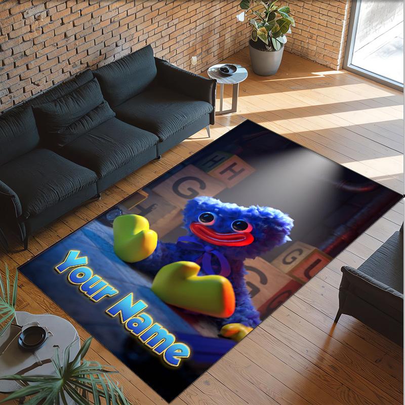 Personalizovaný krystalový sametový koberec s vlastním jménem a textem, protiskluzový koberec Poppy Playtime pro domácí dekoraci