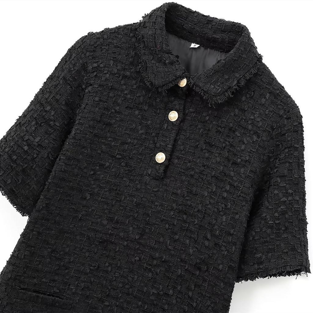 2025 Spring Women's Textured Short Dress: Chic Lapel, Casual Elegant Style