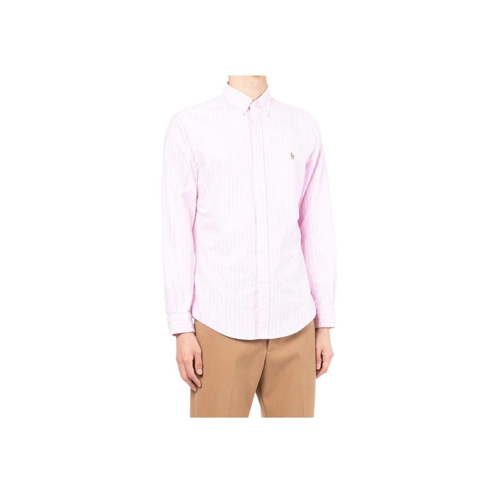 Polo Ralph Lauren Ss22 Logo Embroidered Striped Button-Up Long Sleeve Shirt Men Shirts Pink 710829448-002