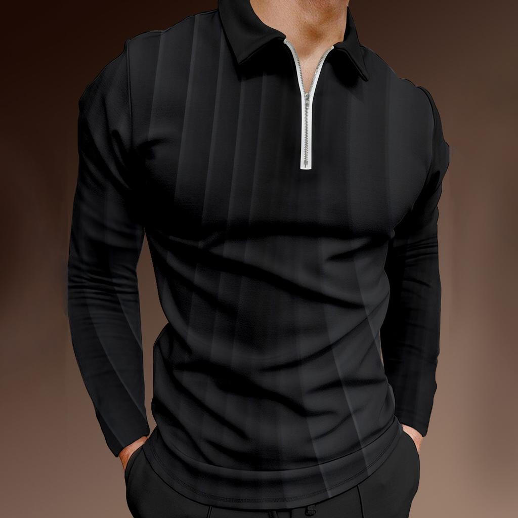 Men'S Lapel Long Sleeve Printed Casual Top Loose Sports Lapel Shirt