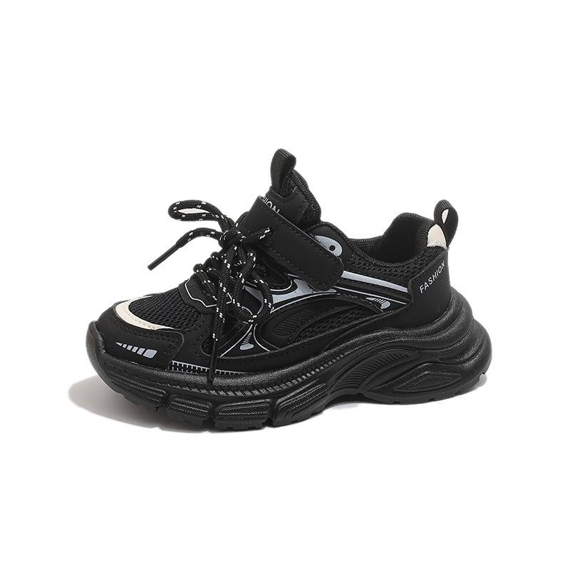 Kids Breathable Mesh Velcro Thick Sole Casual Dad Sneakers 21 чёрный