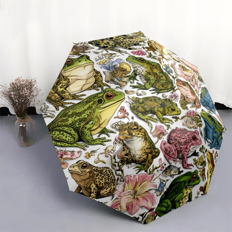 frog pattern, automatic folding umbrella, portable and foldable design, 8 ribs, a Christmas or birthday gift.