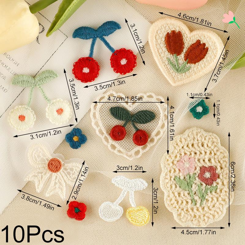 1/10PCS Embroidery Craft Materials Cherry Pattern Rustic Style Patch Elegant Sewing Accessories Multi-Function Multi-color