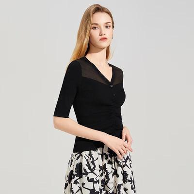 Haut Tricoté Élégant à Manches Courtes et Col en V pour Femme