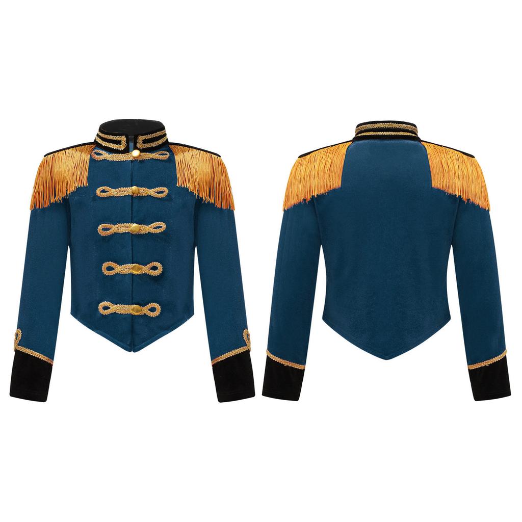 Kids Girls Ringmaster Jacket Costume Long Sleeve Fringe Tassel Shoulder Jacket Coat Circus Tailcoat Halloween Cosplay Dress Up