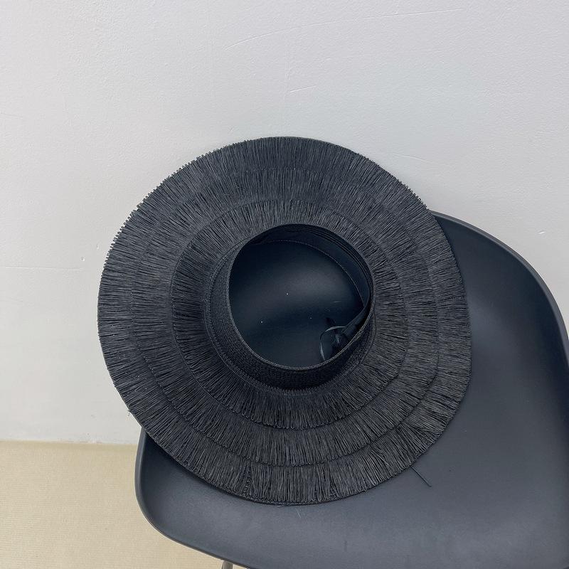 

Соломенная шляпа с широкими полями и открытым верхом, женская шляпа от солнца, шляпа для защиты от солнца, крутая шляпа, пляжная шляпа для защиты от ультрафиолетовых лучей чёрный