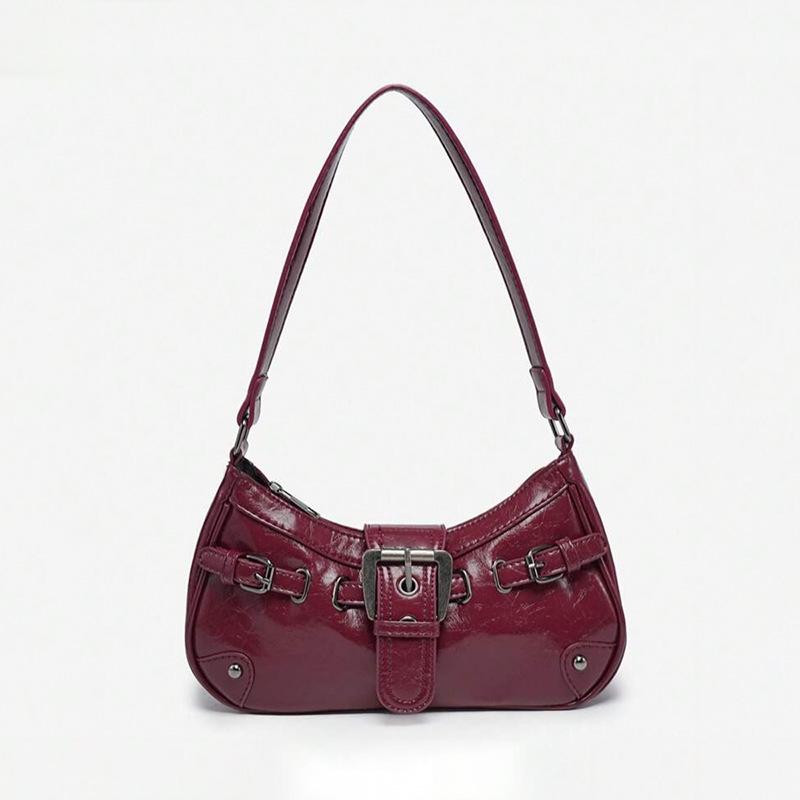 Tiefbraune Retro-Motorrad-Leder-Achsel-Schultertasche für Damen
