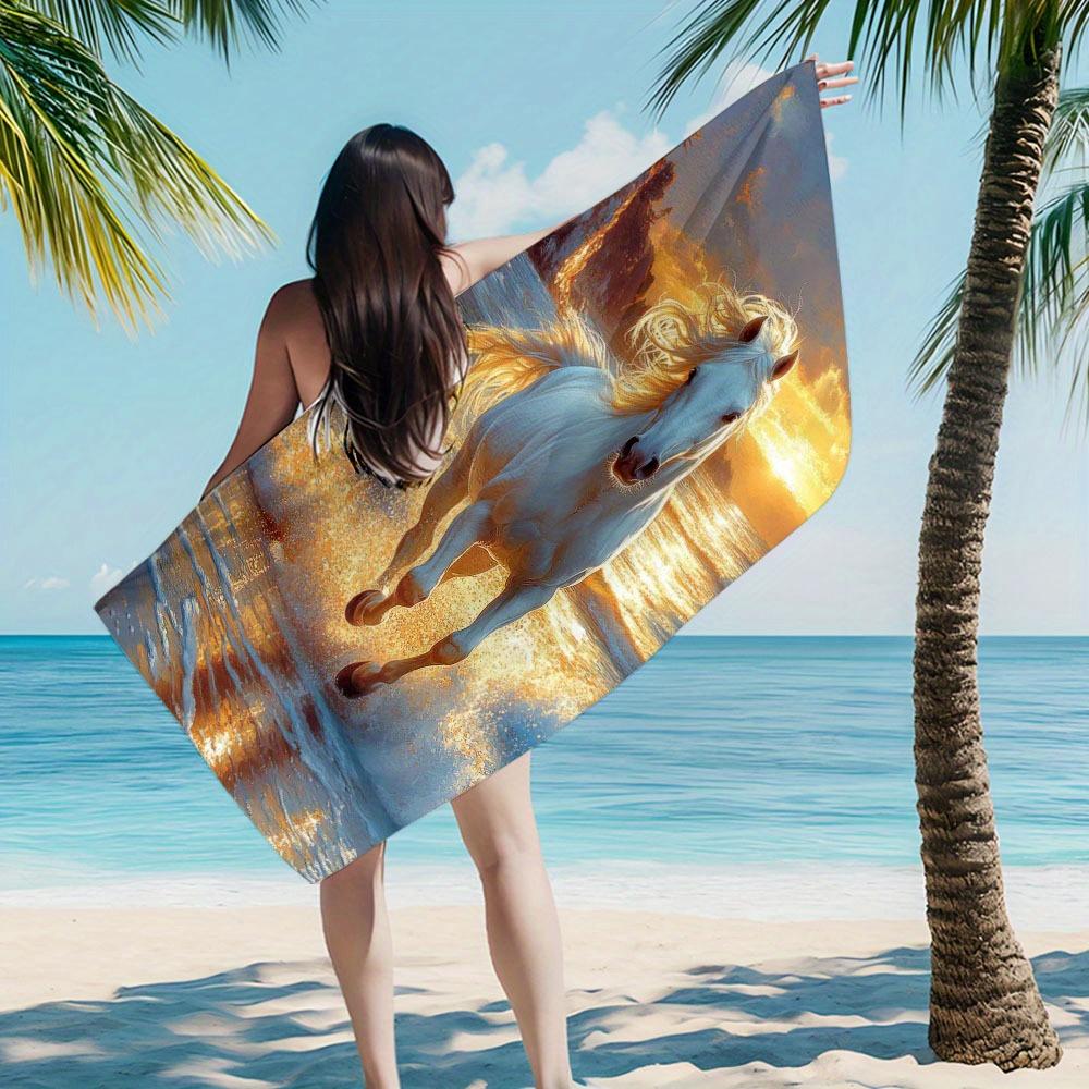 

Running Horse Beach Towel - Soft, Absorbent, Camping & Summer Outings - Modern Design with Vibrant Galloping Horse Print W30*H60(CM)