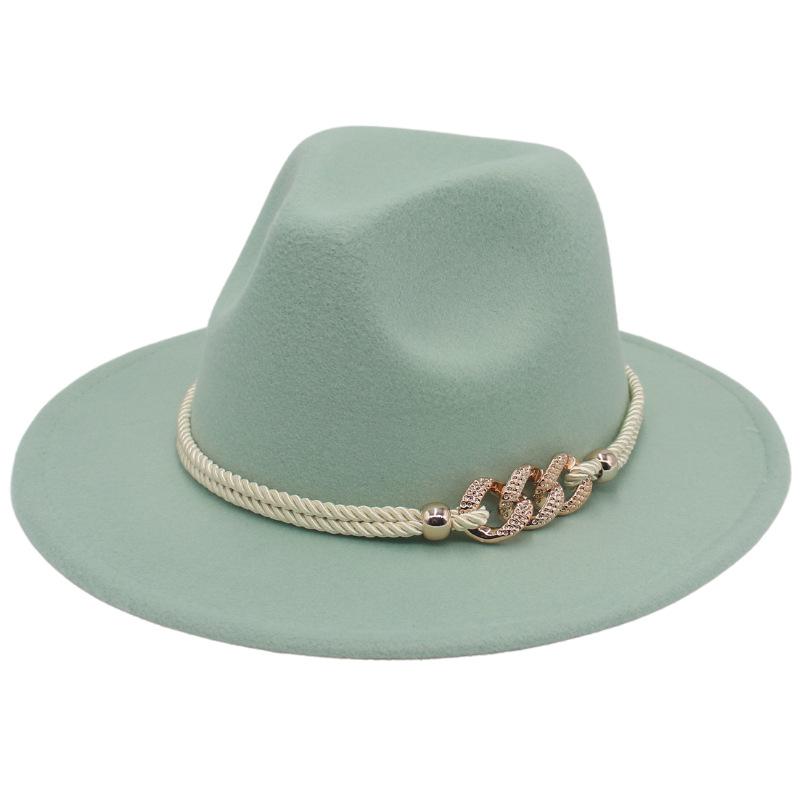 Jazz Hat Retro Men'S And Women'S Cotton Felt Hat Big Brim Panama Hat Gold Chain Hat