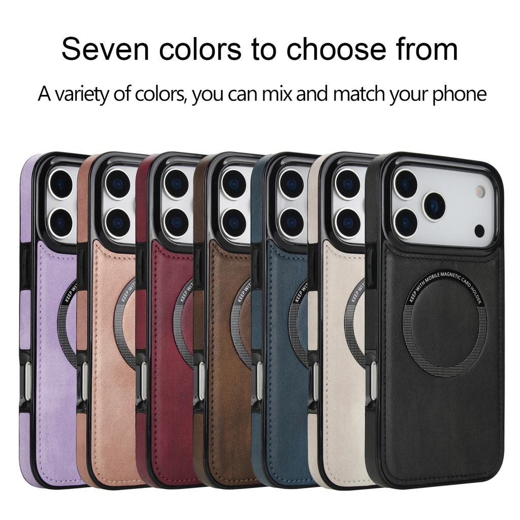 Applicable To iPhone17 Mobile Phone Case 16Pro Calf Pattern Wireless Charging Magnetic Suction Anti-drop Protective Case Samsung S25 Leather Case