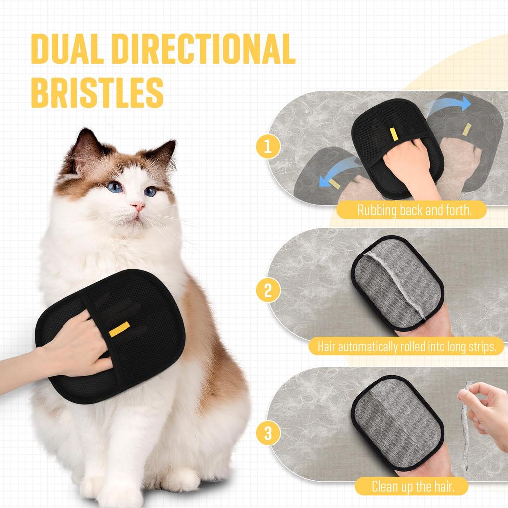 Pet Hair Remover Brushing Gloves – Remove Fur from Clothing, Furniture, Car Seats, Bedding & Upholstery Lint Hair Grooming Tool