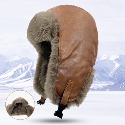 Faux Rabbit Fur Plush Ear Protection Winter Trapper Hat Leather Snow Cap With Ear Flap Fashion Ski Ushanka Hats