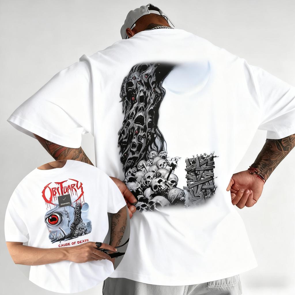 Obituary Death of Black Tshirt in Summer of 2025 Cruel Death in 1990 Metal Pattern Black Cotton Tshirt Shortsleeved Shirt