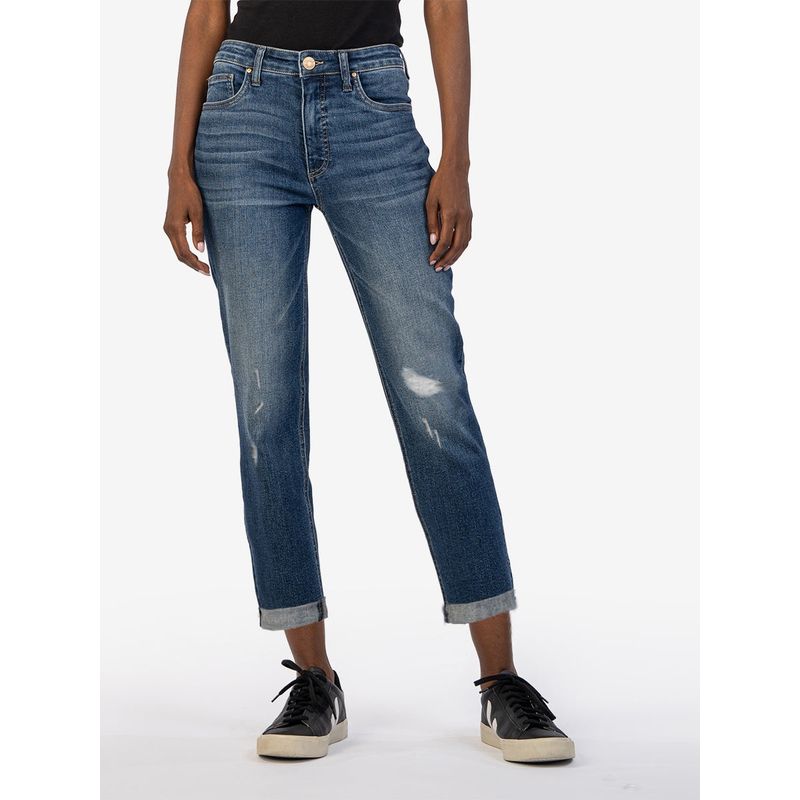 

Export USA off for 2 Pieces Big Brand Spring and Summer Loose Elastic Ripped Cropped Girlfriend Straight-leg Blue Denim C product KUT nine points wear mark hole(D1M2) 14