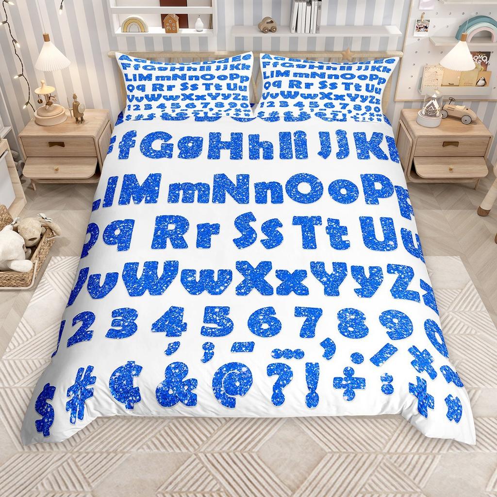 Homewish Cartoon Alphabet Duvet Cover Set For Kids Children Colorful Digital Table Comforter Cover Set School Theme Bed Set