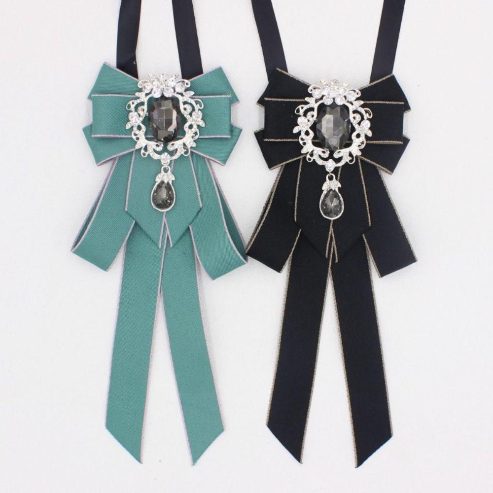 Rhinestone Bow Tie Ribbon Neck Tie Retro Ribbon Bow Brooch For Men and Women