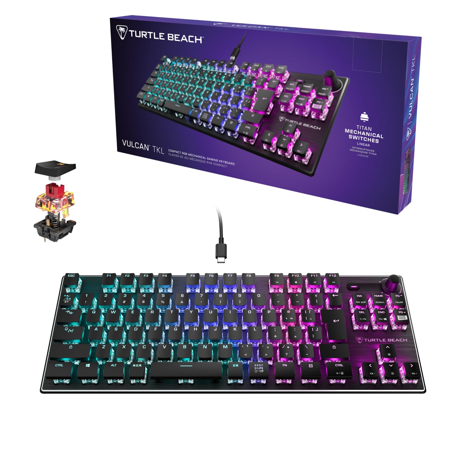 

Ігрова клавіатура Turtle Beach Vulcan TKL AIMO JP Japanese Layout Wired Mechanical Linear Tenkeyless RGB Volume Dial Windows 10 або новішої версії Black/Black []