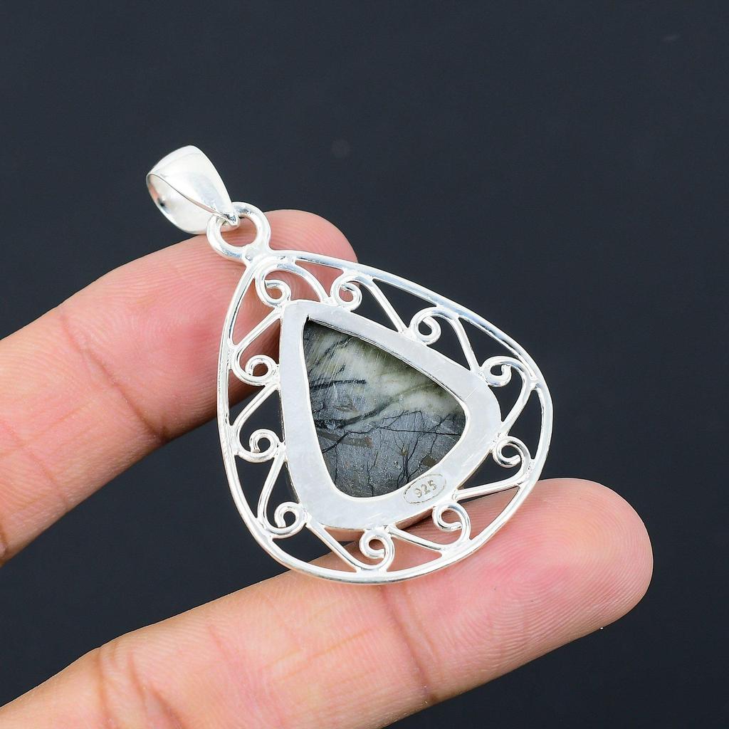 925 Silver Pear Natural Picasso Jasper Anniversary Sister Unique Pendant Jewelry