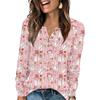 Women's Fashion V-Neck Button-Up T-Shirt With Christmas Print Long-Sleeved Top