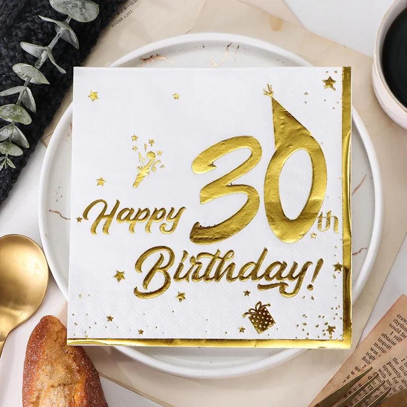 20Pcs Gilding Number 20th 30th 40th 50th 60th Years Old Disposable Paper Napkins Happy Birthday Party Tableware Tissue Decor