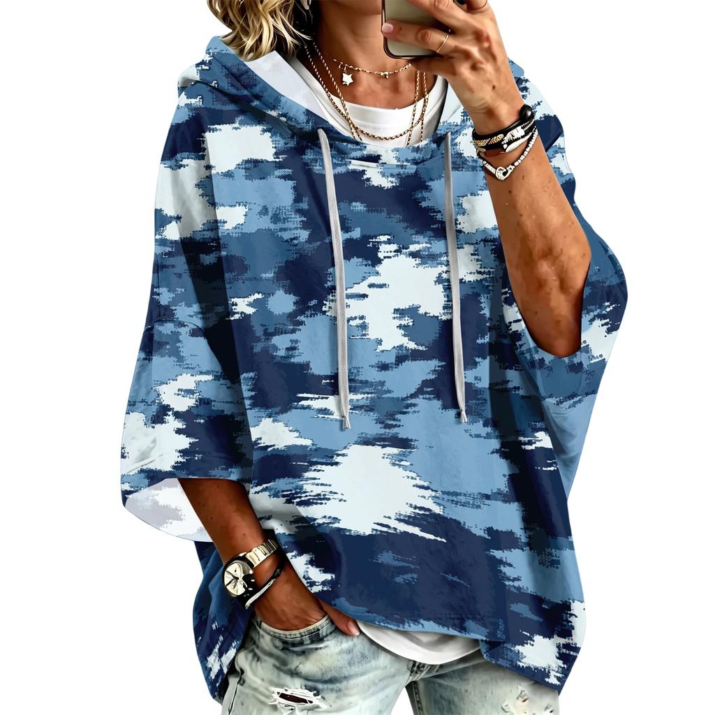 Damen lässiger Kapuzenpullover mit Camouflage-Print und Dreiviertelärm