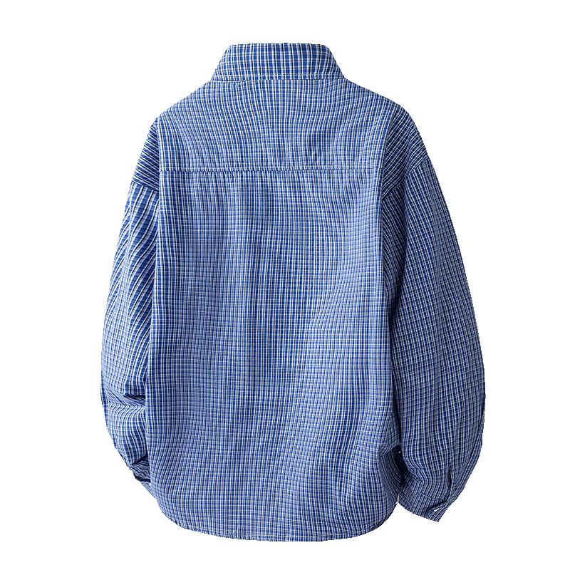 Amerikansk retro enkel rutig långärmad skjorta för män och kvinnor sommar ny lös avslappnad parskjorta