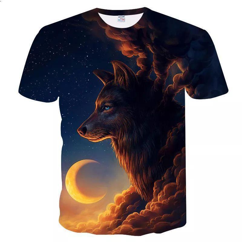 Short Sleeve Crew Neck T-Shirt 3D Digital Printing Summer New Fashion Versatile Men Animal Wolf Cat