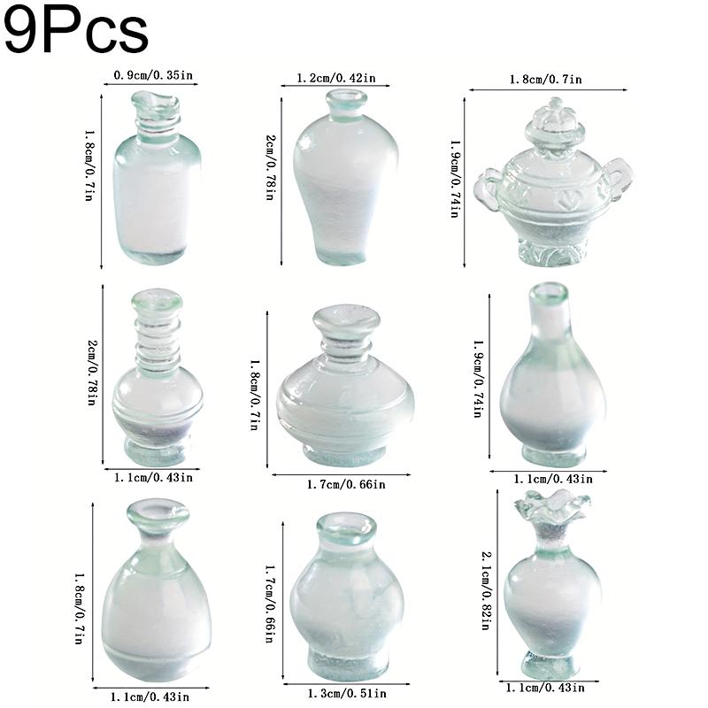 9pcs/set Miniature Vase Simulation Vase Small Ornament Accessories Mini Ornaments Antique 9 Styles