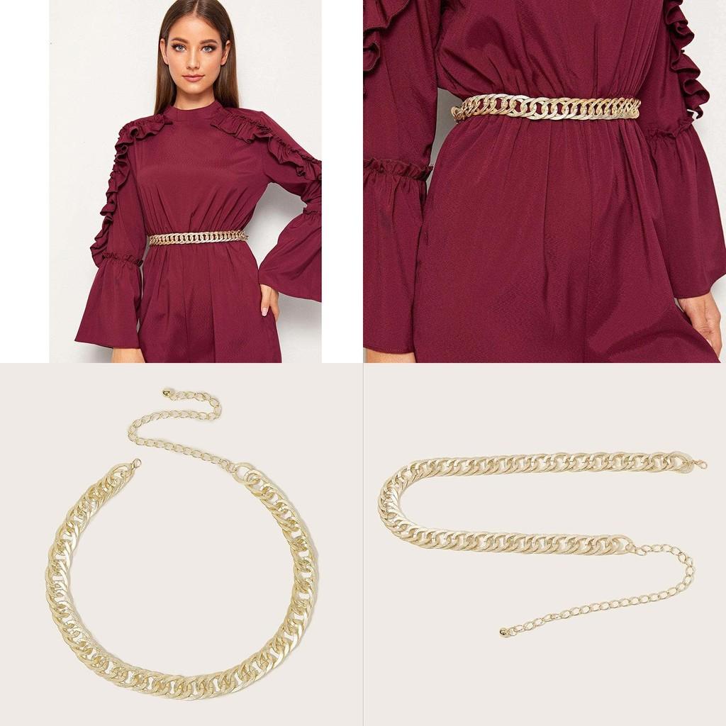 Metal Flexible Gold Waist Chain For Women With Irregular Double Ellipse Shape