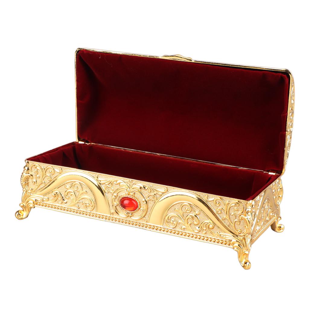 Vintage Metal Jewelry Box Rectangle Delicate Pattern Trinket Box with Soft for Rings Rrings